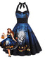 Robe d’Halloween évasée à imprimé citrouille Halter années 1950
