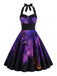 Robe d’Halloween évasée à imprimé citrouille et dos nu Halter années 1950
