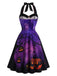 Robe d’Halloween évasée à imprimé citrouille et dos nu Halter années 1950