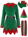 Ensemble costume de lutin de Noël vert en velours à grelots et ceinture Années 1940 - 1