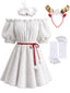 Robe courte blanche en fausse fourrure avec serre-tête à bois de renne Années 1960