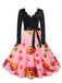 Robe évasée d’Halloween à citrouilles, col pétale et manches longues années 1950