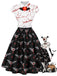 [Prévente] Robe noire d’Halloween à imprimé globes oculaires ensanglantés et chauves-souris années 1950