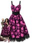 [Prévente] Robe évasée d’Halloween noire et rose à crânes années 1950