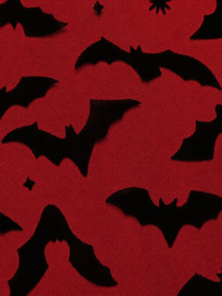 [Prévente] Robe rouge et noire d’Halloween dos nu Halter en tulle à chauves-souris et nœud années 1950