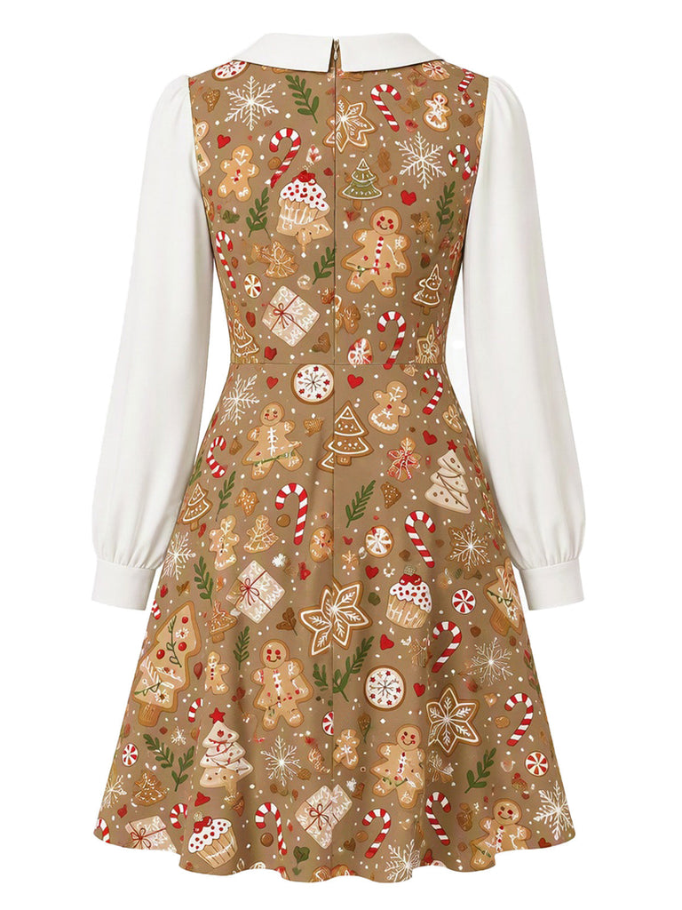 [Prévente] Robe marron à imprimé pain d’épices et col Claudine années 1960