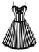 [Prévente] Robe évasée noire et blanche en tulle à rayures et nœud années 1950