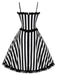 [Prévente] Robe évasée noire et blanche en tulle à rayures et nœud années 1950