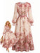 Robe rose en mousseline florale à manches lanternes années 1970