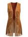 Gilet marron en daim à clous, franges et rivets sans manches années 1960