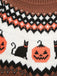 Pull marron rayé en maille à imprimé citrouilles et chats d’Halloween années 1940