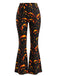 Pantalon noir évasé à imprimé citrouille Jack-o’-lantern d’Halloween années 1960