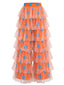 Pantalon disco orange en tulle à pois et volants superposés années 1970