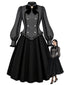 [Prévente] Robe noire à fines rayures col montant années 1950