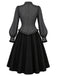 [Prévente] Robe noire à fines rayures, col montant et manches évêque années 1950