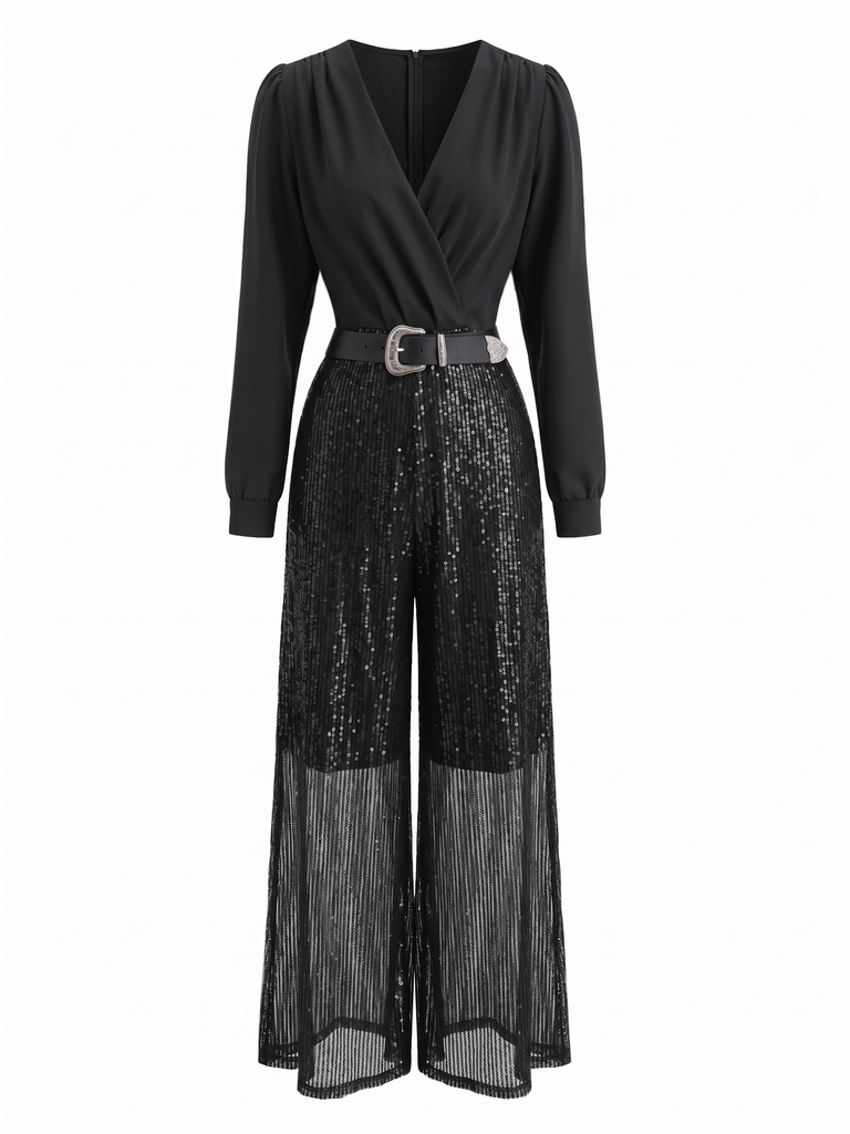 Combinaison à sequins, col V et manches longues Années 1950 - 4