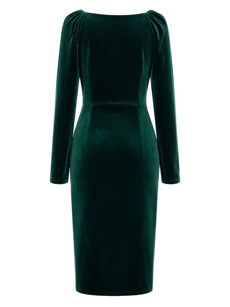 Robe moulante en velours à col drapé et taille drapée froncée Années 1960 - 3