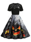 Robe d’Halloween à imprimé toiles d’araignée et citrouilles années 1950