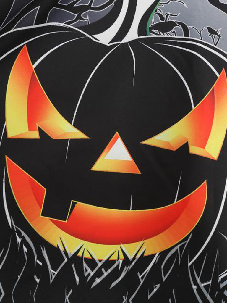 Robe évasée d’Halloween à imprimé toiles d’araignée et citrouilles années 1950