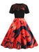 Robe évasée d’Halloween à imprimé toiles d’araignée et citrouilles années 1950
