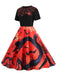 Robe évasée d’Halloween à imprimé toiles d’araignée et citrouilles années 1950