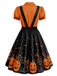 [Prévente] Robe évasée d’Halloween à imprimé citrouilles et effet faux deux-pièces années 1950