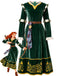 Robe médiévale verte en velours brodé avec ceinture années 1940