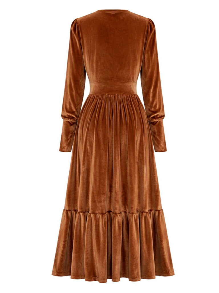 Robe en velours froncé à décolleté V profond et poignets ajustés Années 1970 - 4