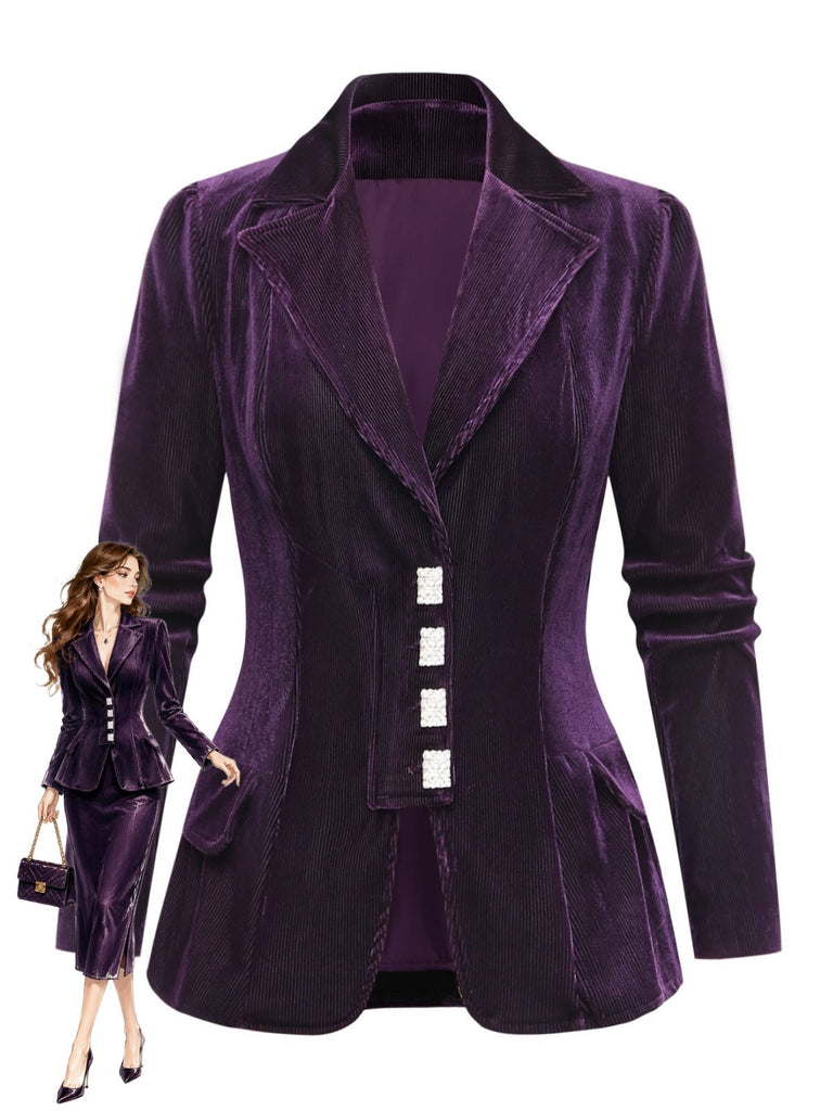 Veste violette en velours côtelé à col cranté Années 1950 - 1