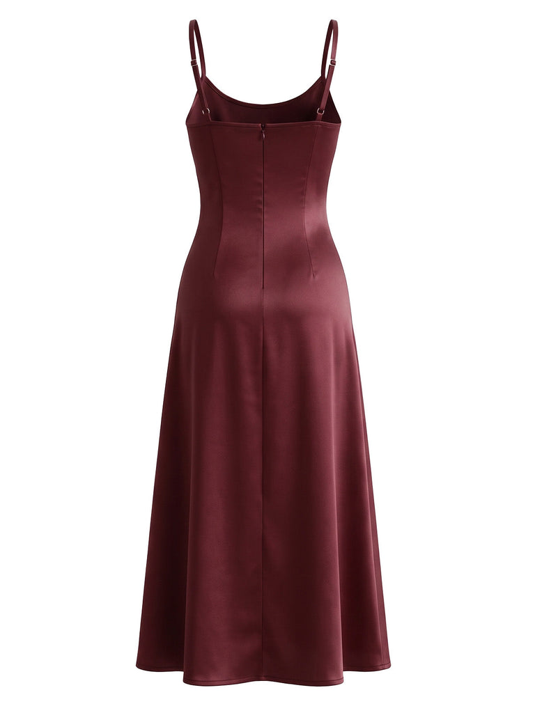 Ensemble robe à fines bretelles et châle en satin uni lie-de-vin Années 1940 - 6
