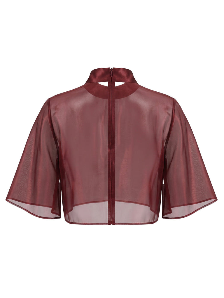 Ensemble robe à fines bretelles et châle en satin uni lie-de-vin Années 1940 - 8