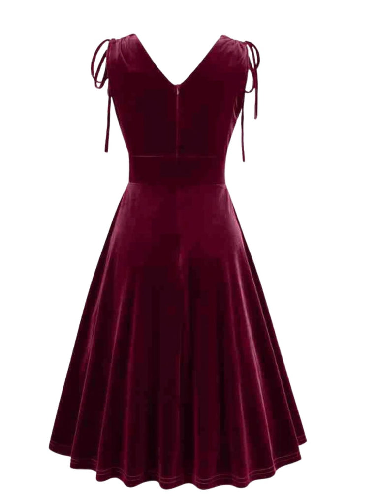 Robe trapèze en velours à col V et bretelles à nouer Années 1960 - 10