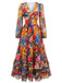 Robe longue florale à étages, col V et manches longues Années 1930 - 5