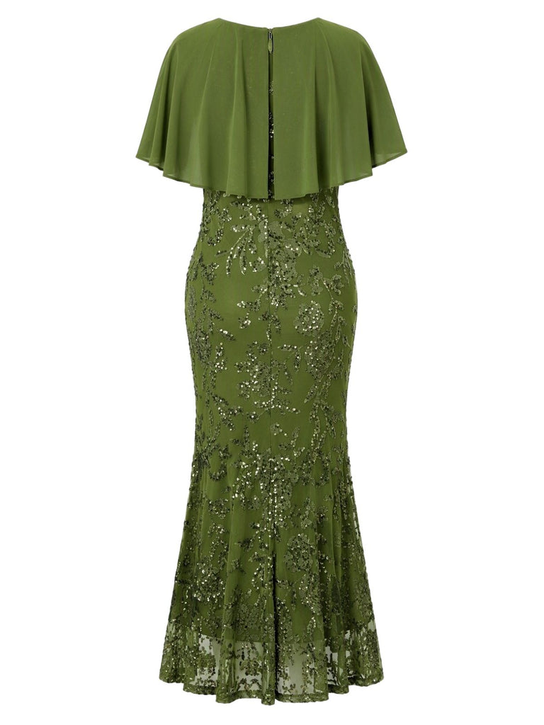 Robe sirène verte à broderies florales à sequins Années 1920 - 3