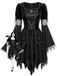 Robe de sorcière gothique noire à poignets de plumes années 1950