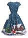 Robe midi Noël bleu foncé motif Père Noël années 1950