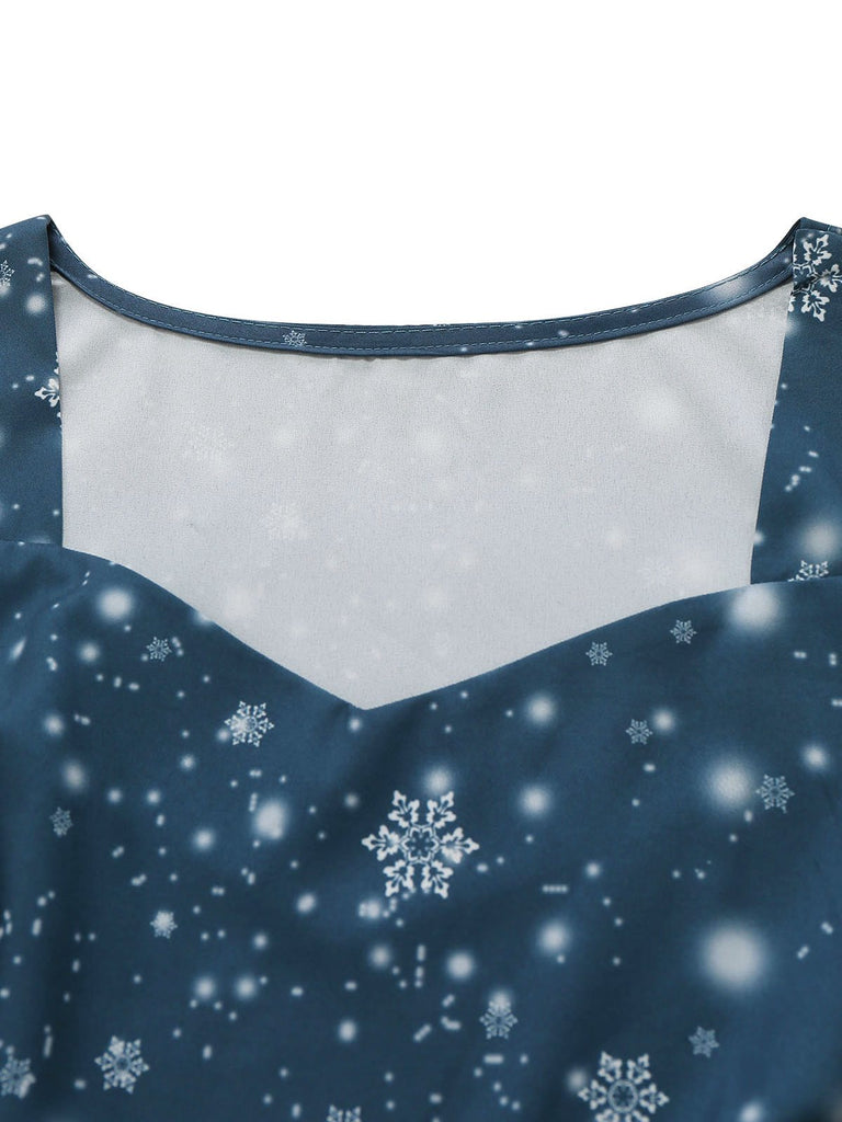 Robe midi Noël bleu foncé motif Père Noël années 1950