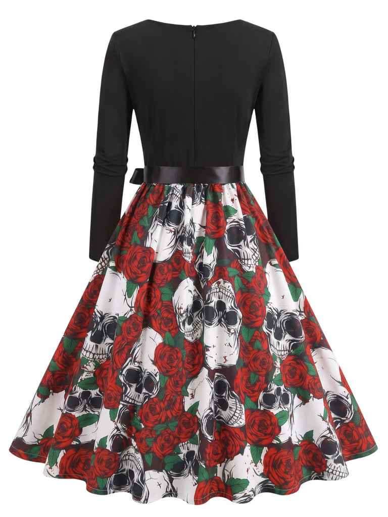 Robe à col rond, manches longues et imprimé Halloween Années 1940 - 2