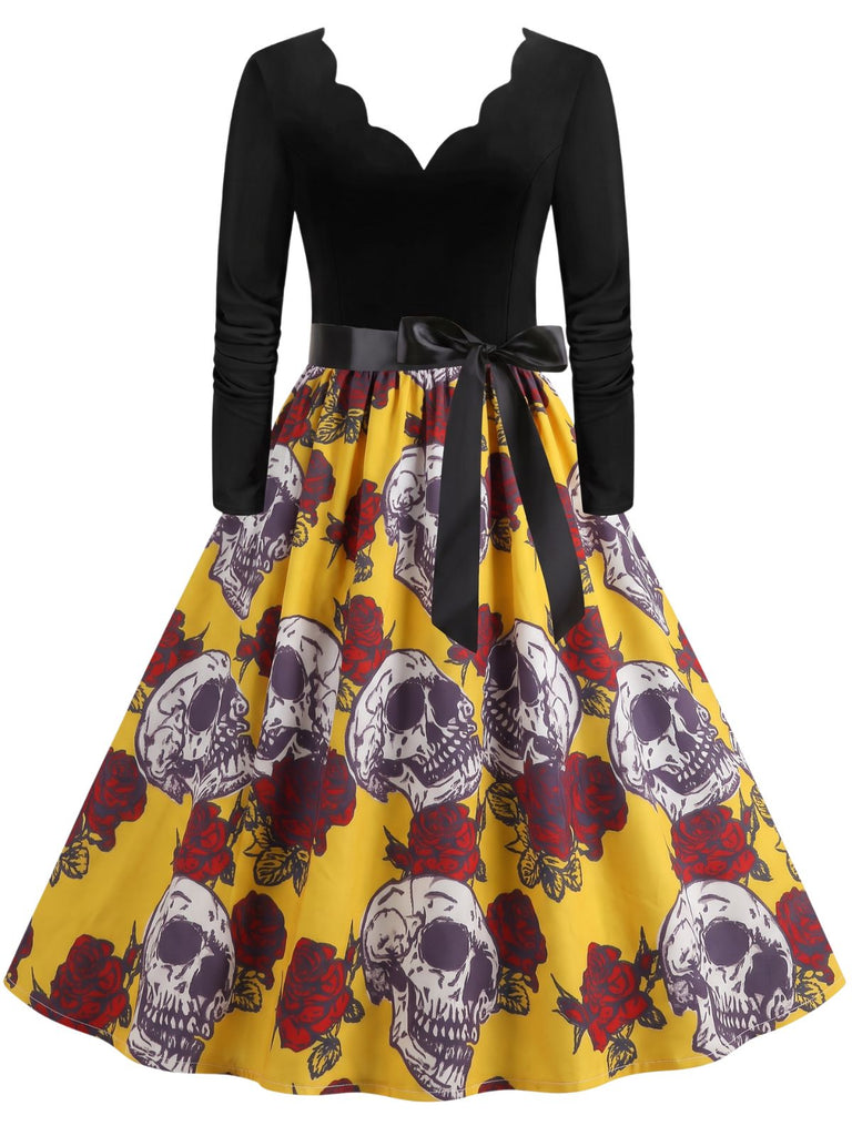 Robe à col rond, manches longues et imprimé Halloween Années 1940 - 11
