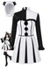 Robe noire et blanche de clown effrayant pour Halloween avec coiffe Années 1960 - 2