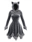 Robe grise de déguisement de loup en fausse fourrure à capuche Halloween Années 1980