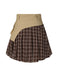 2PCS Veste patchwork à carreaux et jupe plissée kaki et marron années 1960