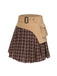 [Pré-vente] Jupe plissée à carreaux en patchwork marron avec ceinture des années 1960