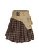 2PCS Veste patchwork à carreaux et jupe plissée kaki et marron années 1960