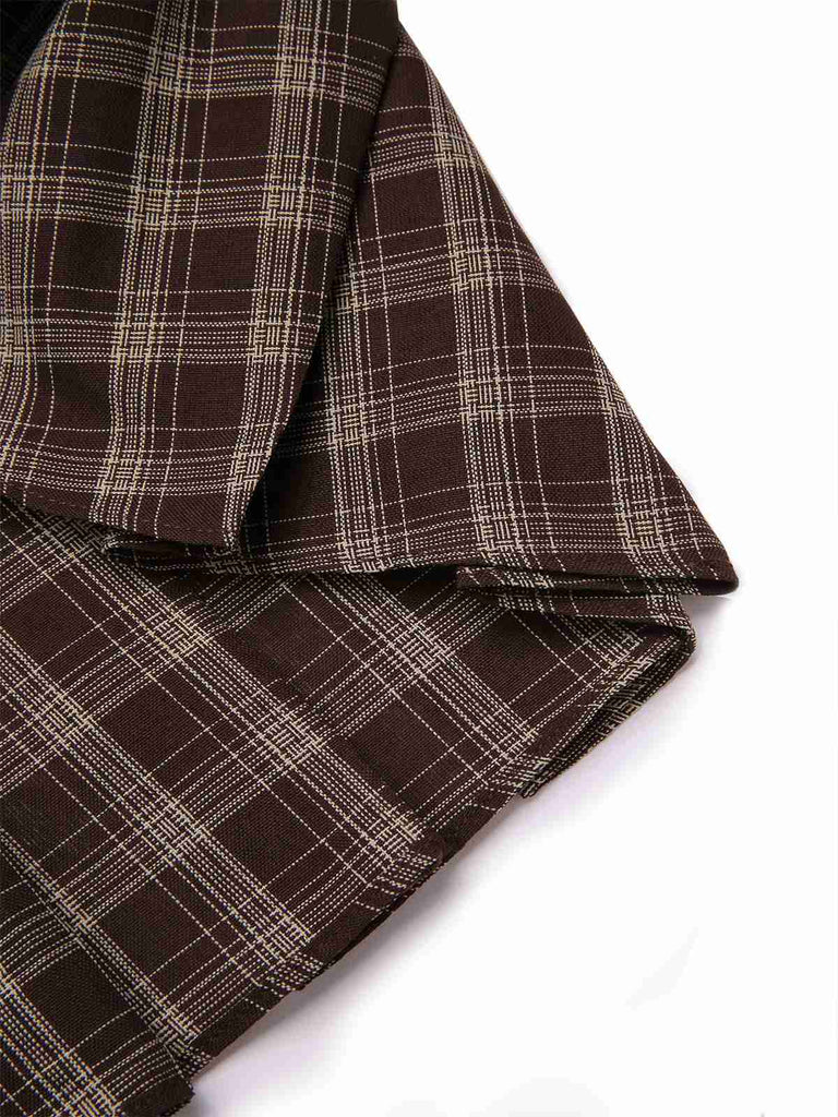 Jupe plissée à carreaux en patchwork marron avec ceinture des années 1960