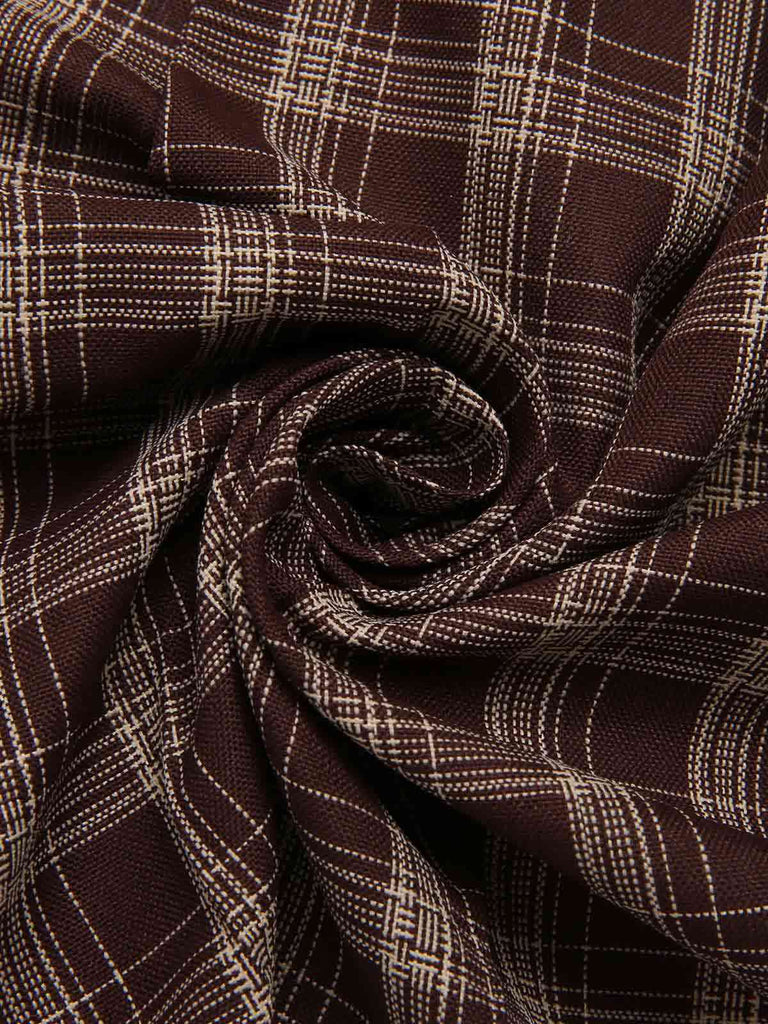 [Pré-vente] Jupe plissée à carreaux en patchwork marron avec ceinture des années 1960