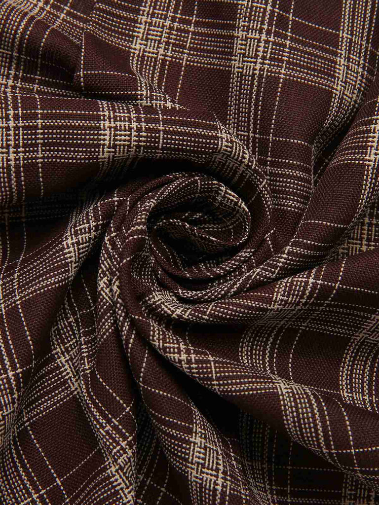 Jupe plissée à carreaux en patchwork marron avec ceinture des années 1960