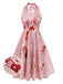 Robe dos nu rose Halloween années 1950 avec taches de sang