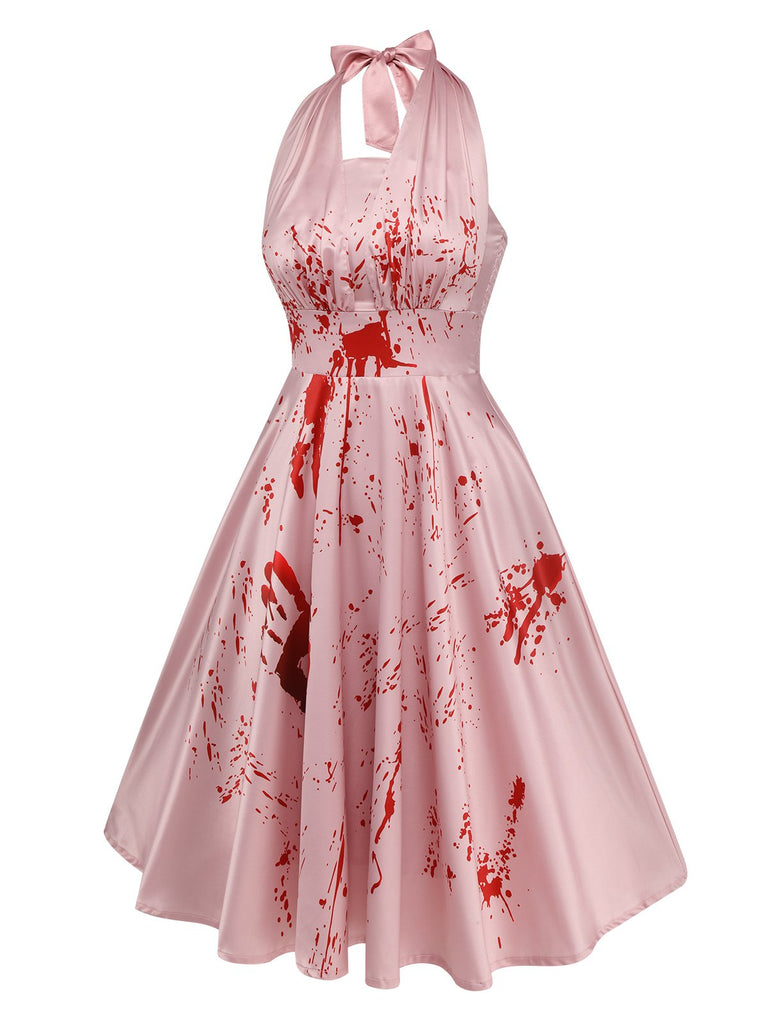 Robe dos nu rose Halloween années 1950 avec taches de sang