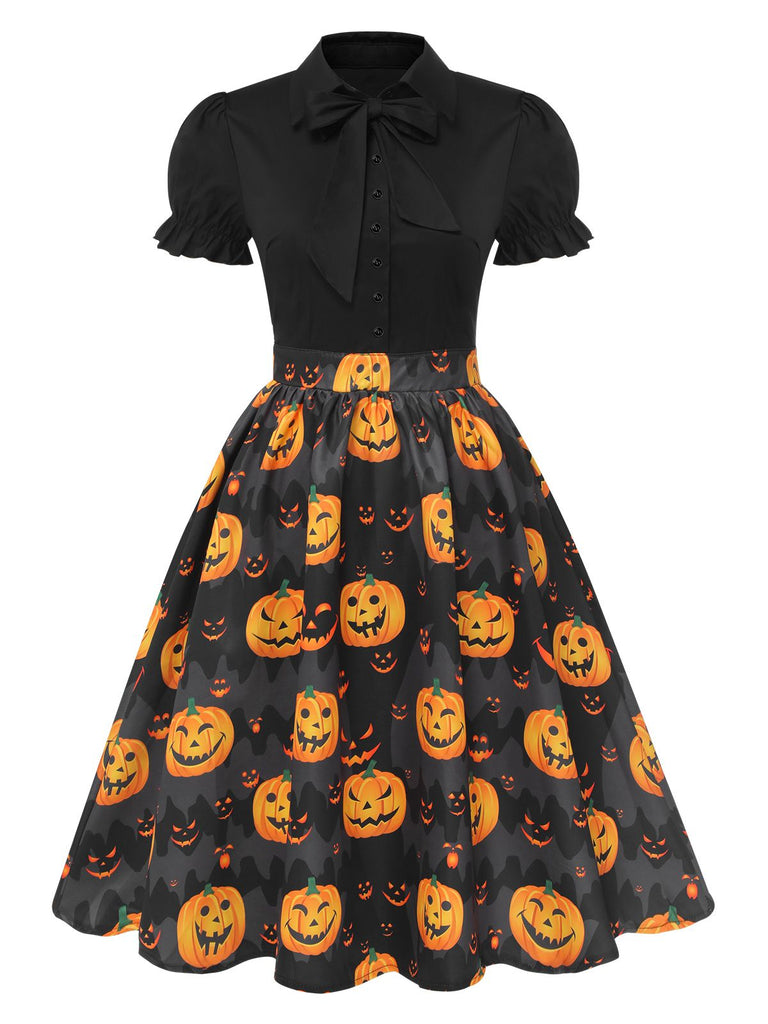 Robe à nœud papillon citrouille d'Halloween des années 1950